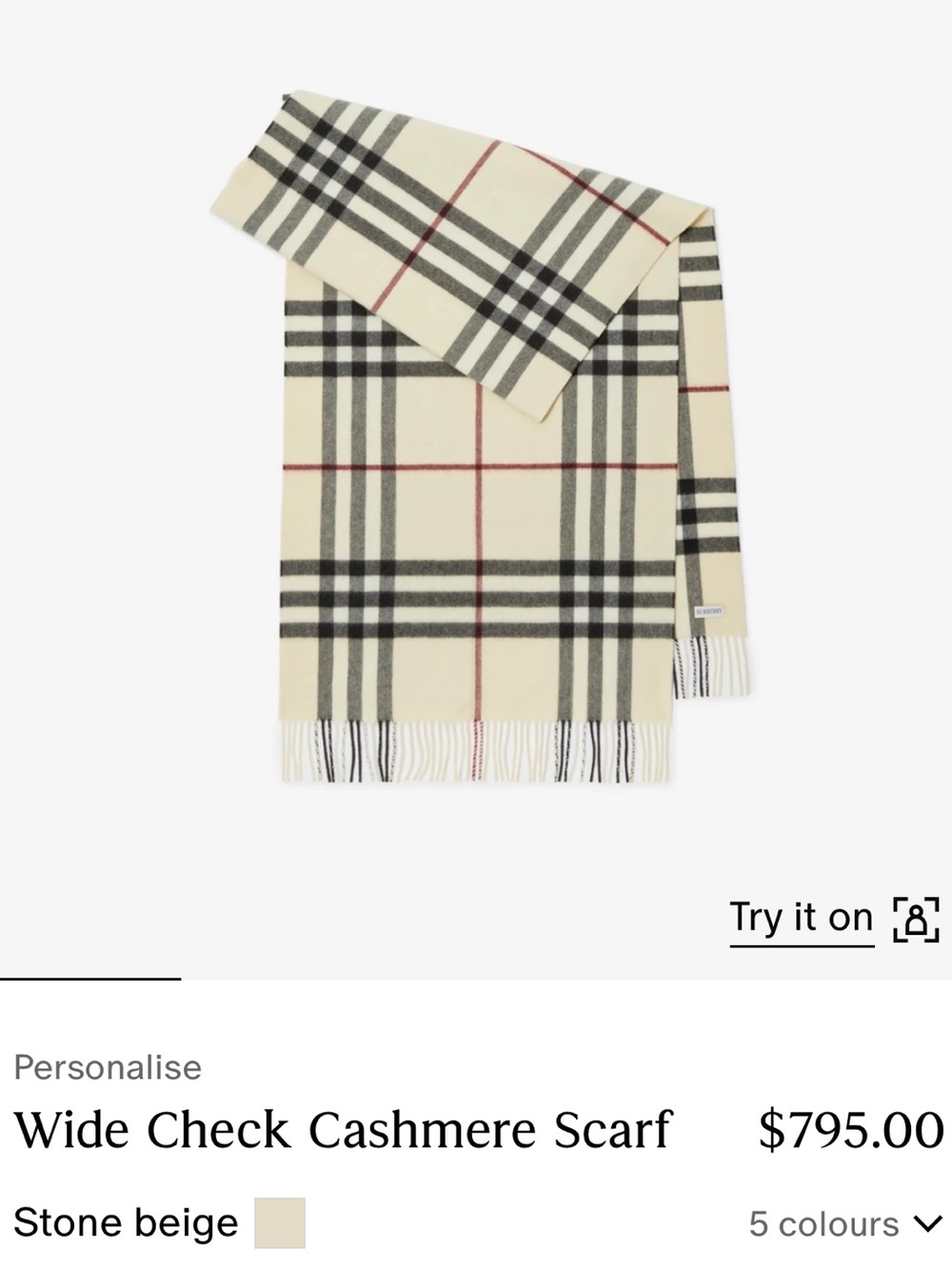 Burberry Beige Check Cashmere Scarf with Black and Red Stripes
